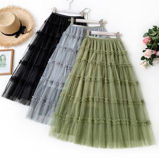 Frill Trim Layered Mesh Skirt