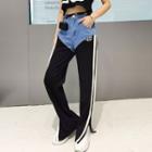 Denim Panel Slit-hem Sweatpants
