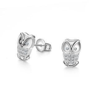 Fashion Simple Owl Stud Earrings With Austrian Element Crystal Silver - One Size