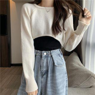 Plain Cropped Sweater / Camisole Top