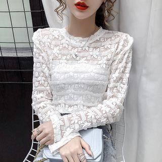 Lace Cutout Round-neck Long-sleeve Shirt
