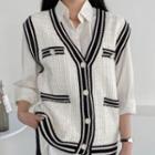 Contrast-trim Button-up Knit Vest