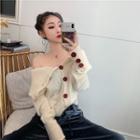 Off-shoulder Buttoned Cardigan