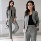 Suit Set: Single-button Gingham Blazer + Dress Pants