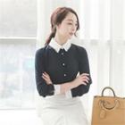 Laced-collar Contrast-trim Blouse