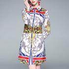 Long-sleeve Patterned Mini Shirtdress