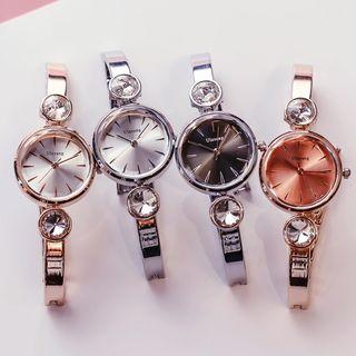 Set: Embellished Bracelet Watch + Triangle Open Bangle
