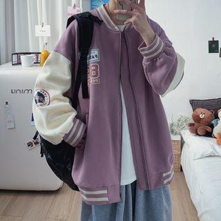 Two-tone Panel Print Zip-up Jacket