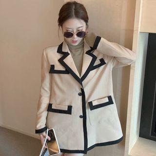 Contrast Trim Single-breasted Blazer As Shown In Figure - One Size