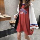 Contrast Color Lettering Long-sleeve T-shirt