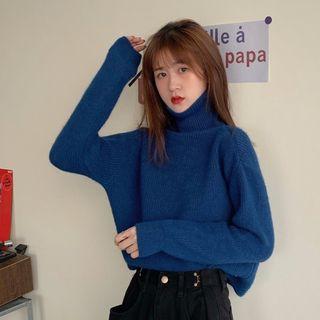 High Collar Striped Long-sleeved Sweater