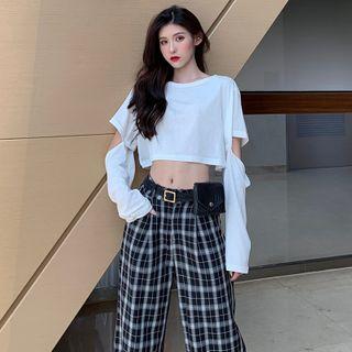 Cutout Cropped Top / Plaid Pants