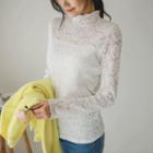 High-neck Ribbed Lace Top