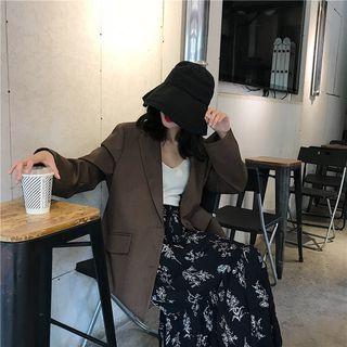 Plain Blazer / Patterned Midi Skirt