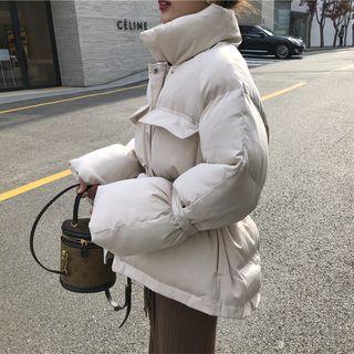 Tie Waist Padded Jacket / V-neck Long-sleeve Midi Knit Dress
