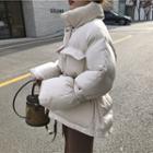 Tie Waist Padded Jacket / V-neck Long-sleeve Midi Knit Dress