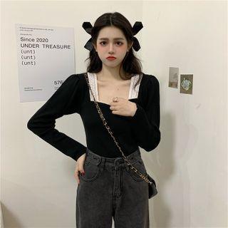 Lace-trim Square-neck Knit Top