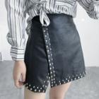 Studded Faux Leather A-line Skirt