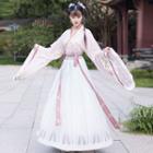 Set: Flower Embroidered Hanfu Blouse + Long-sleeve Top + Maxi Skirt