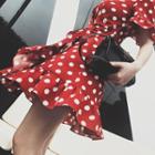 Dotted Elbow Sleeve V-neck Dress