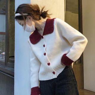 Collared Cardigan Red & White - One Size