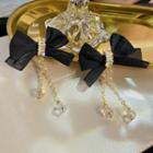Rhinestone Bow Drop Earring 1 Pair - Black Bow - Gold - One Size