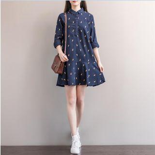 Giraffe Print Collared Long Sleeve Dress
