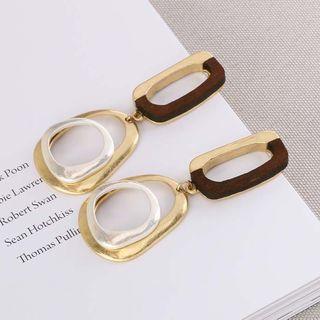 Wooden & Alloy Panel Dangle Earring As Shown In Figure - One Size