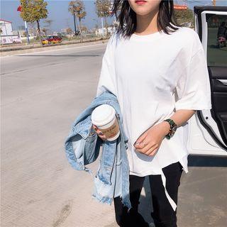 Elbow-sleeve Ripped Hem T-shirt
