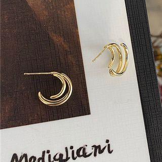 Layered Open Hoop Earring 1 Pair - S925 Silver Needle Earrings - One Size