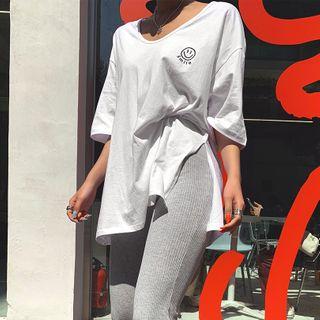 Smile-printed Slit-side Boxy T-shirt