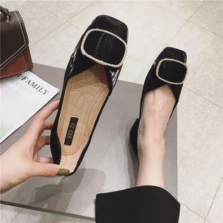 Faux Leather Embellished Square Toe Flats