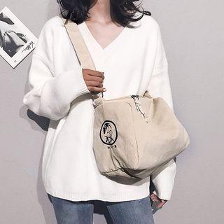 Cartoon Embroidered Corduroy Crossbody Bag