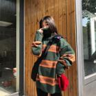 Striped Turtleneck Sweater Green - One Size