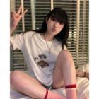 Dog Print T-shirt Brown & White - One Size