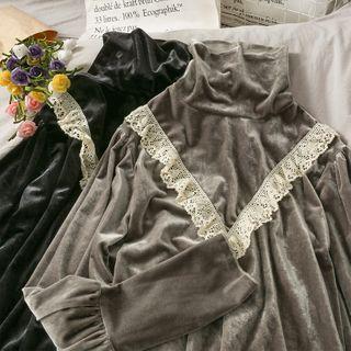 Lace-trim Cowl-neck Velvet Top