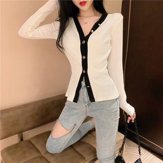 Contrast-trim Cardigan / Camisole