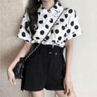 Short-sleeve Polka Dot Shirt / Paperbag Waist Shorts