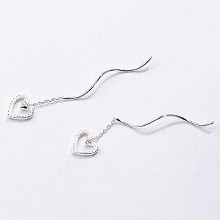 Heart Drop Earring 1 Pair - Threader Earring - Love Heart - Silver - One Size