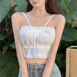 Ruffled Camisole Top / A-line Denim Skirt / Bandeau