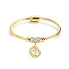 Fashion Classic Plated Gold Cross Geometry Round 316l Stainless Steel Bangle With Cubic Zirconia Golden - One Size