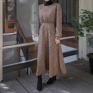 Leopard Gathered-waist Maxi Dress