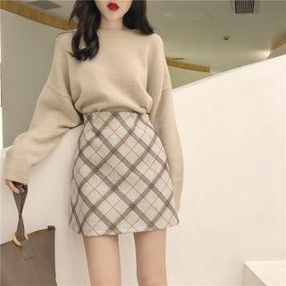 Argyle Wool A-line Skirt