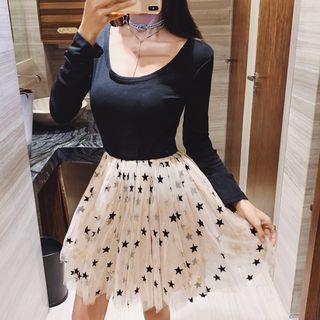 Short-sleeve Star Sheer Dress