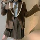 Ruffle Blazer / Mini A-line Pleated Skirt