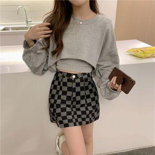 Plaid Mini Skirt / Long Sleeve Crewneck Pullover (various Designs)