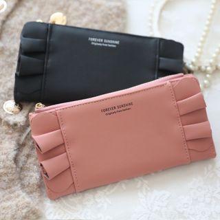 Ruffled Faux Leather Long Wallet