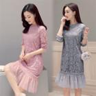 Ruffle Hem Long-sleeve Lace Dress