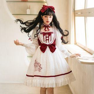 Lantern-sleeve Ribbon Two-tone A-line Dress