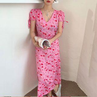 Short Sleeve Floral Printed Dress Pink - One Size
